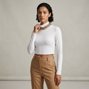 ASOS White Long-Sleeve Mock Neck Crop Top
